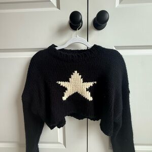 Women’s Pacsun Black Cropped Sweater with White Star ; Size: xs/s